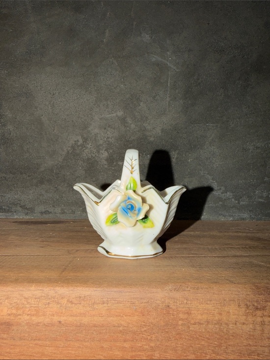 Other - Porcelain White Floral Decorative Basket with Blue Rose